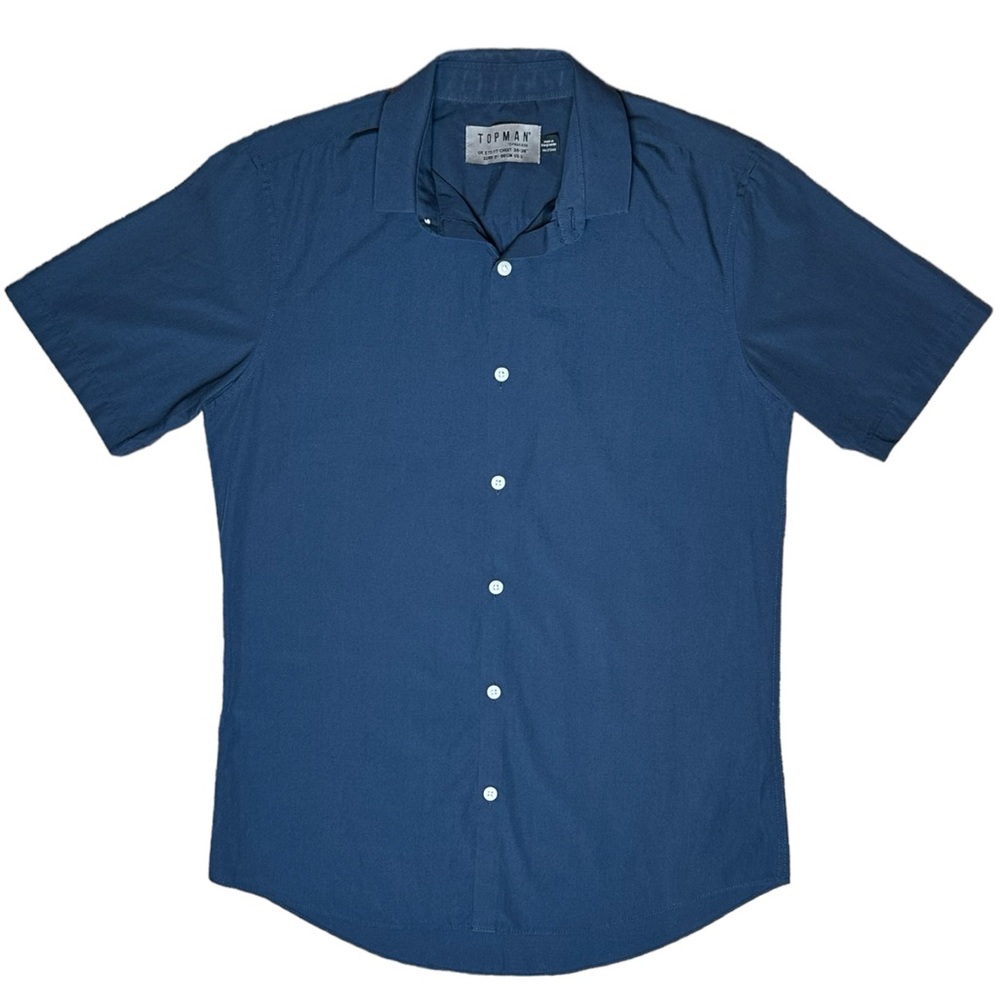 Topman Men's Blue Button Up Shirt Long Sleeve Cotton Slim Fit Casual Size Small